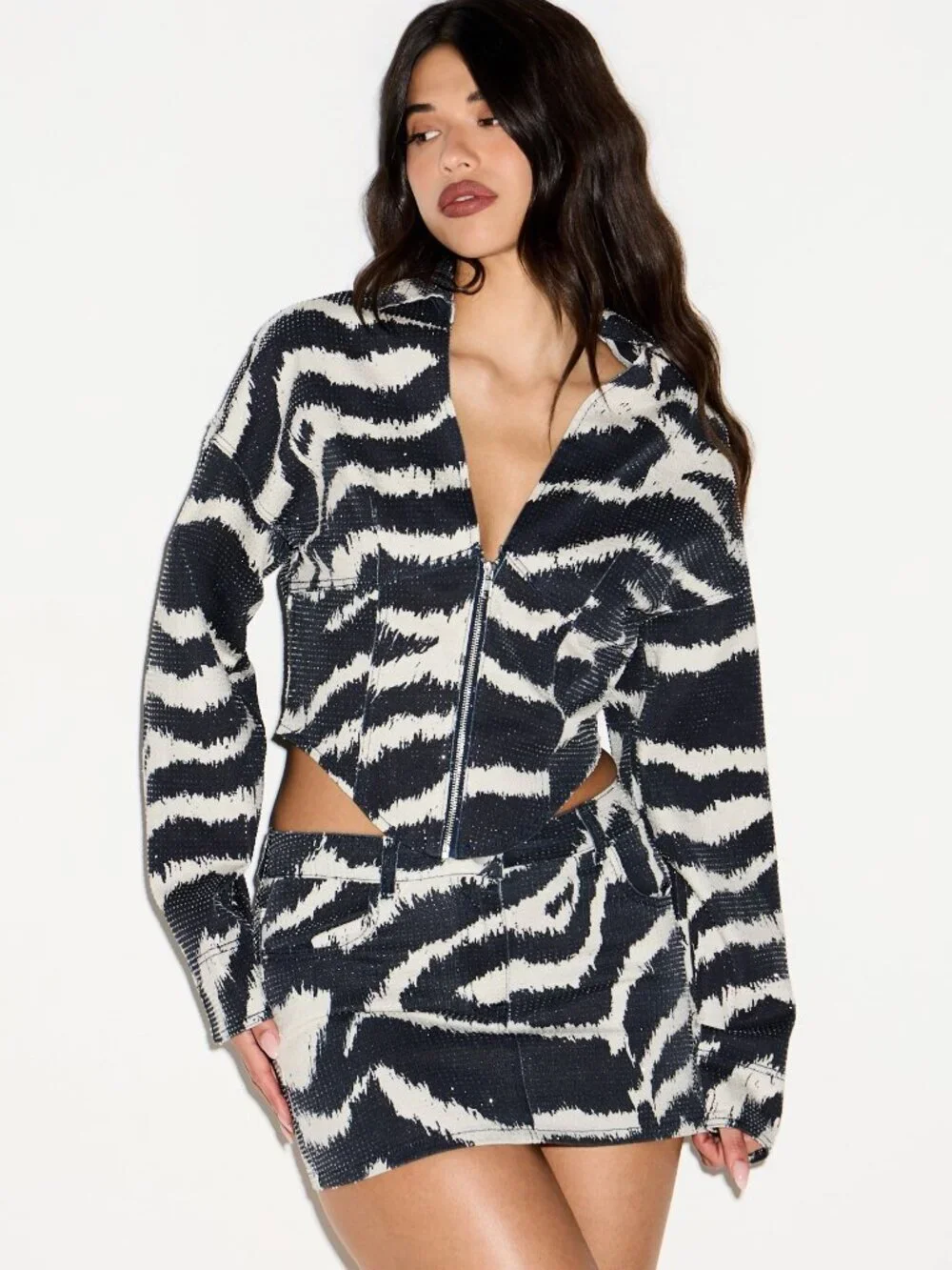 Casual Women's Zebra Print Denim Jacket